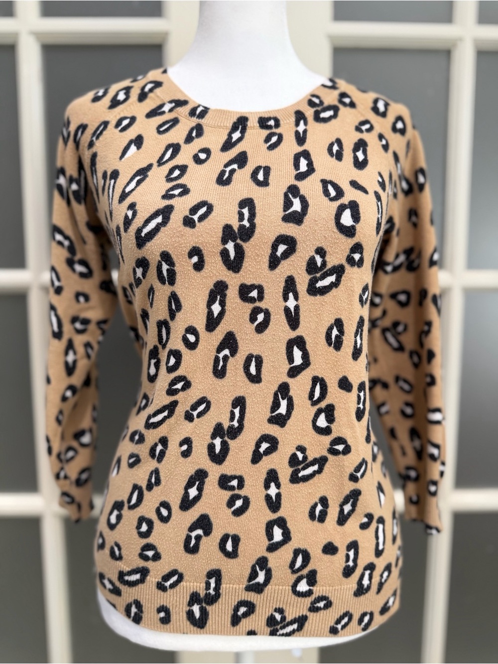 Banana Republic Leopard Print Crewneck Sweater Top- Camel/Black